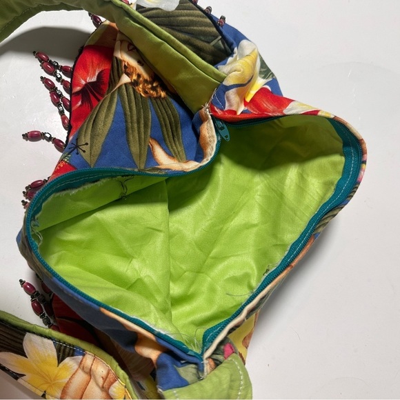 Handmade Hawaiian Aloha Pinup Girl Floral Purse Vintage Beaded Shoulder Bag - Picture 15 of 16